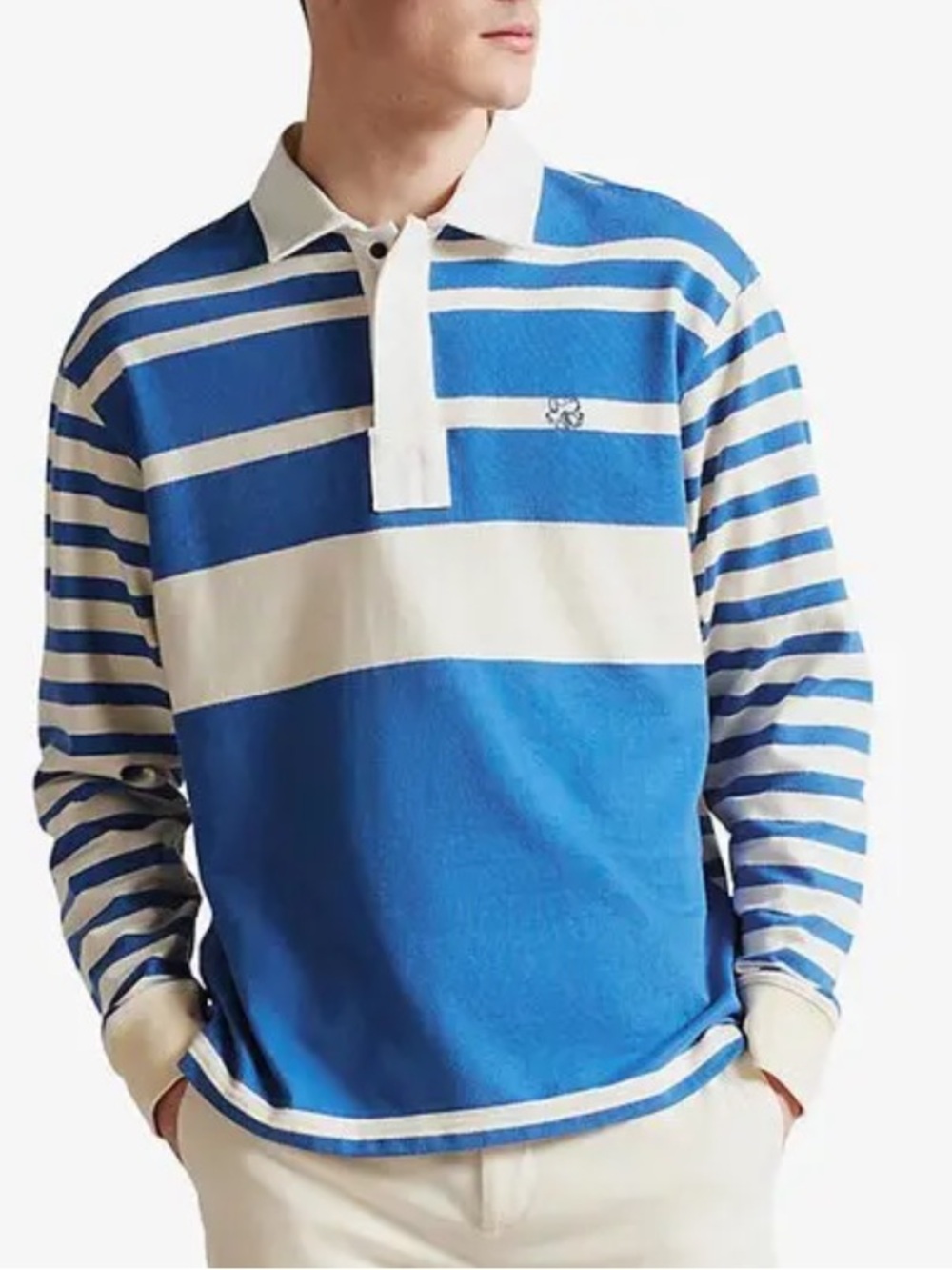 Ted Baker London Bering Striped Cotton Rugby Polo Shirt Preppy Collegiate